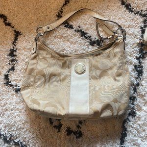 Coach Tan Canvas Print Shoulder Purse